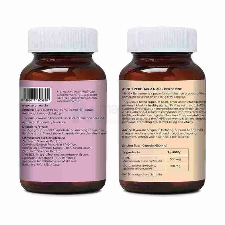 Nmn 500 Mg, Berberine | 30 Capsules To Boost Nad