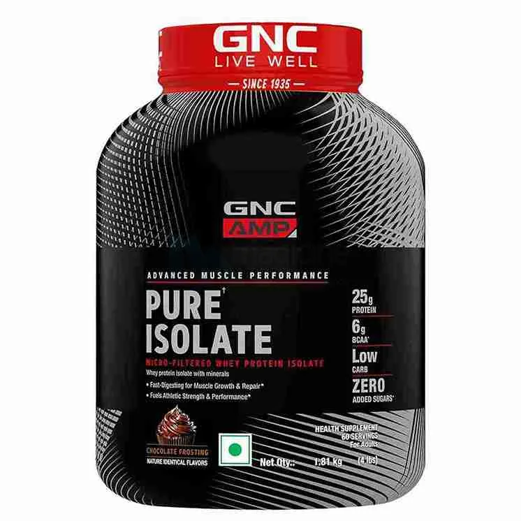 GNC AMP Pure Isolate Low Carb | Boosts Athletic Performance | Builds Lean Muscles | Speeds Up Recovery | Increases Strength | USA Formulated | 25g Protein | 6g BCAA | Chocolate Frosting | 4 lbs
